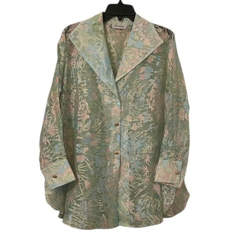 Sassia Paris Women's‎ Pastel Multicolor Floral Collared Button Blouse Size XL